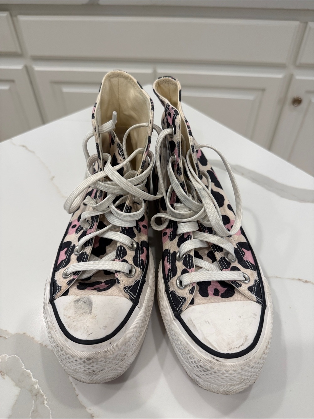 Converse High Top Sneakers - Pink, Black & White Leopard Print - Picture 2 of 5
